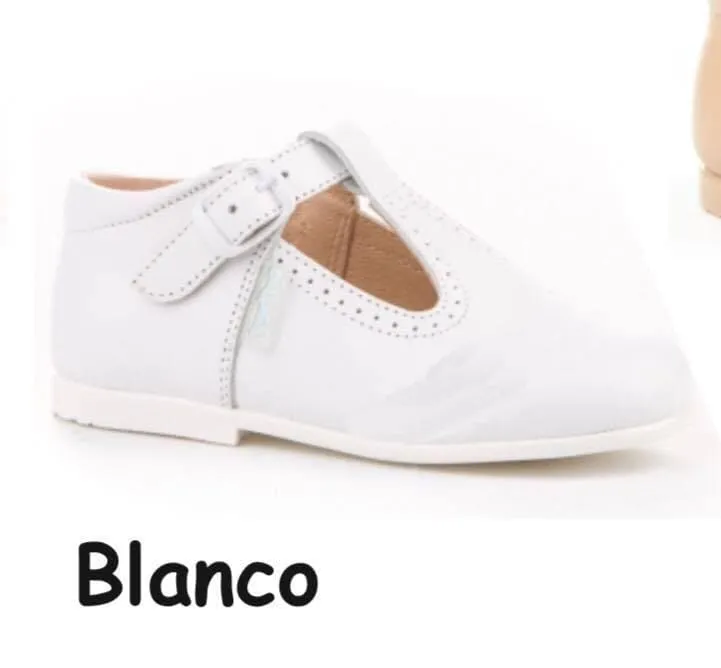 Angelitos - Boys Spanish Leather White T-Bar Shoes