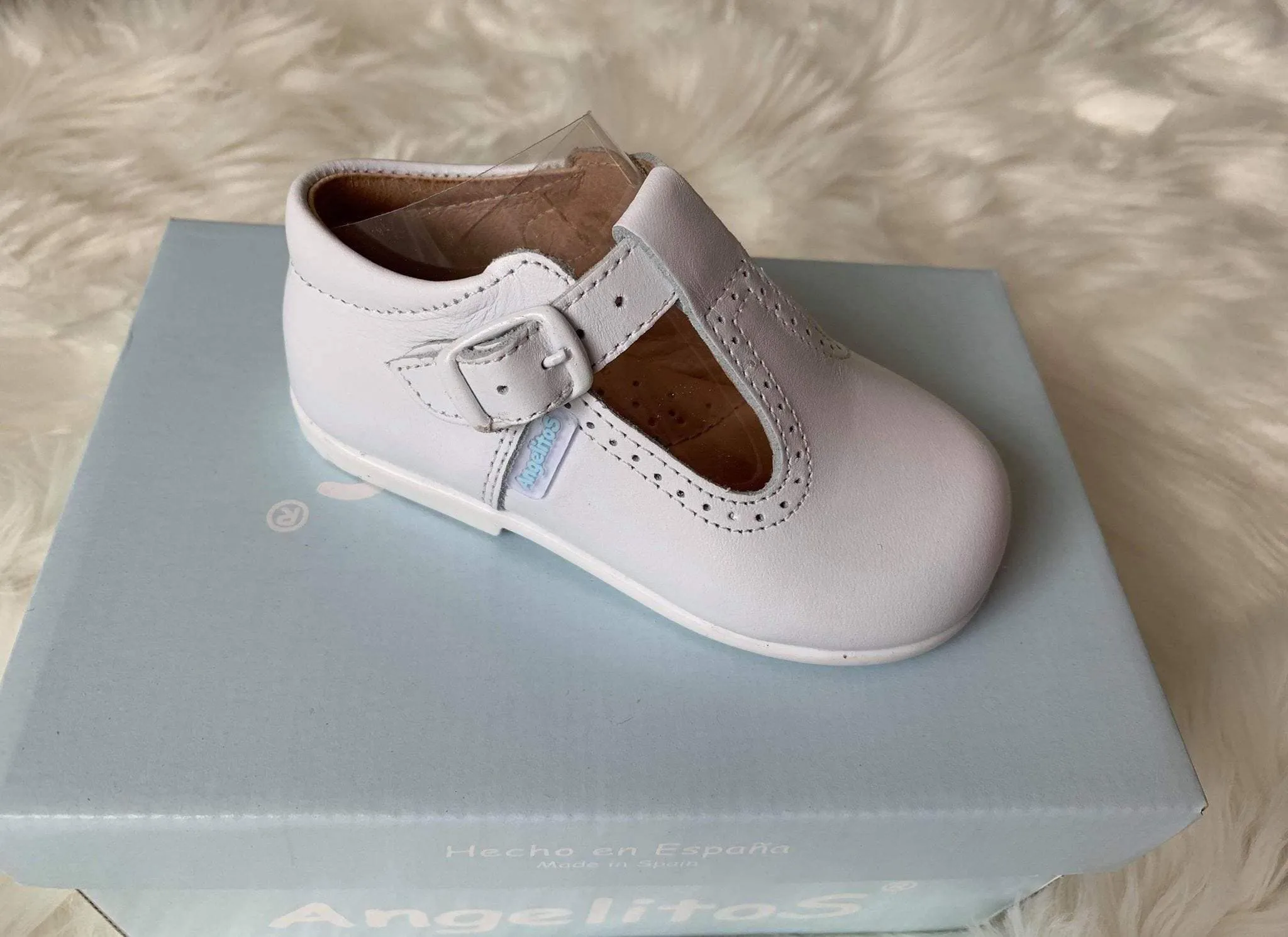 Angelitos - Boys Spanish Leather White T-Bar Shoes