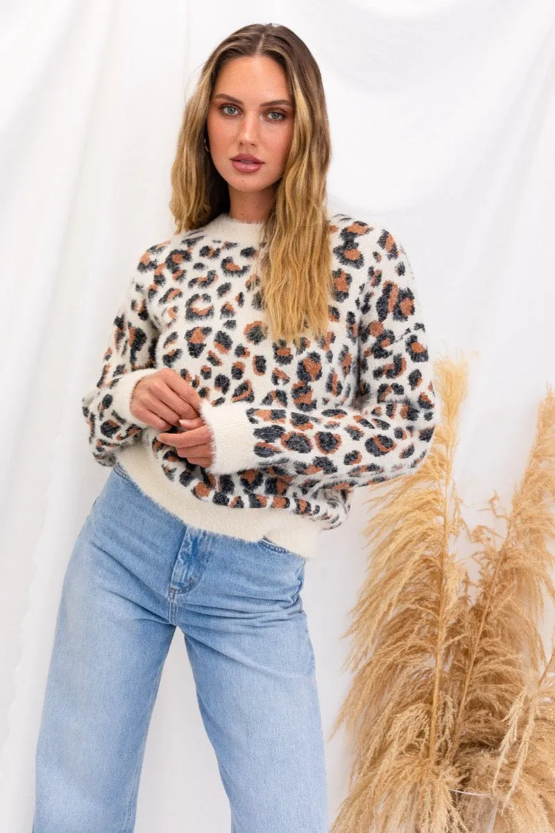 Fuzzy Cheetah Print Sweater by Gilli