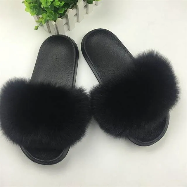 Luxury comfy fuzzy fluffy fur slides slippers