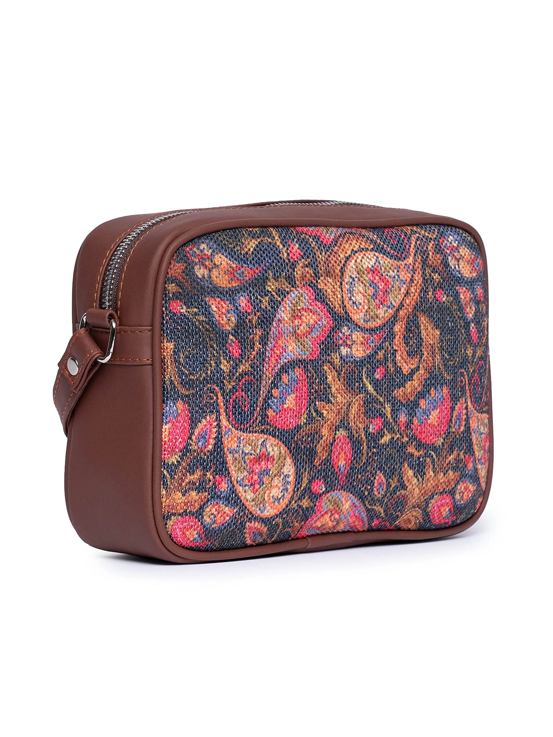 ZOUK Handmade Vegan Leather Paisley Print Women's Sling Bags With Adjustable Shoulder Strap